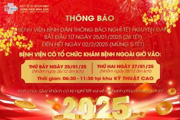 Thông báo lịch khám ngoài giờ Tết Nguyên đán 2025