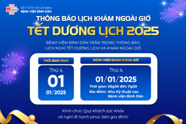 Thông báo lịch khám ngoài giờ Tết Dương lịch 2025